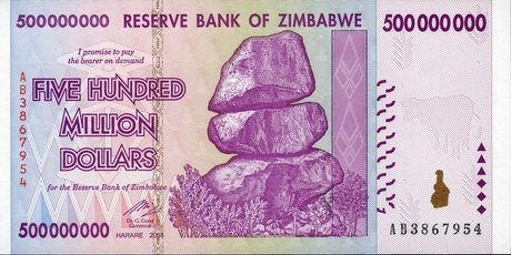 Банкнота в 500 миллионов долларов Зимбабве